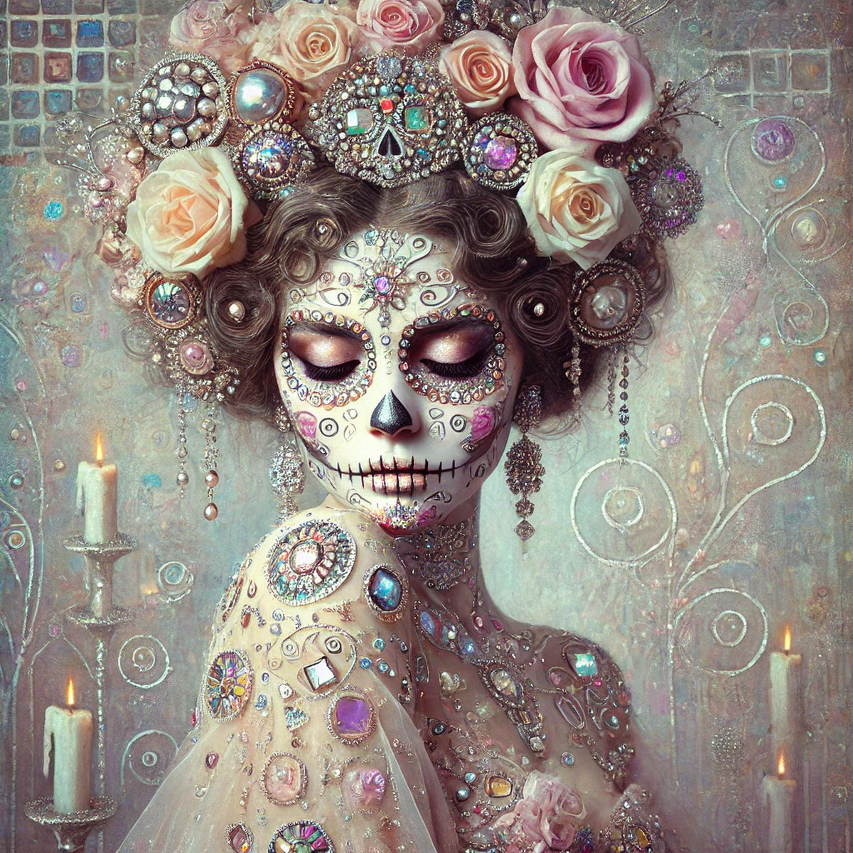 Sugar Skull Woman Portrait: Klimt Inspired Art Nouveau (Digital Download)