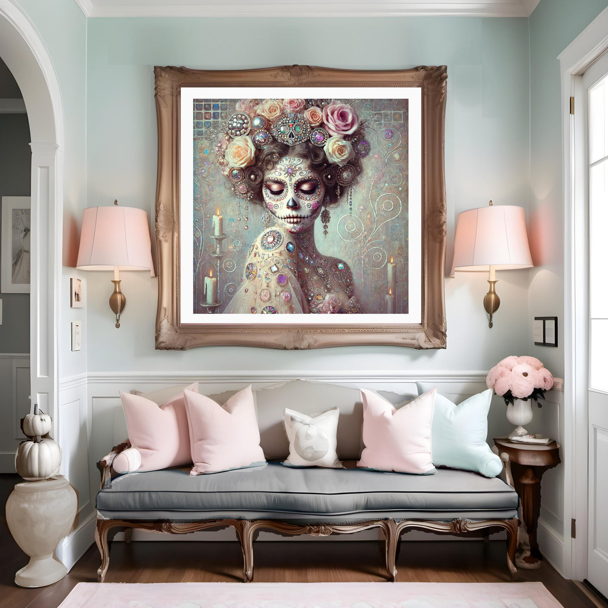 Sugar Skull Woman Portrait: Klimt Inspired Art Nouveau (Digital Download)