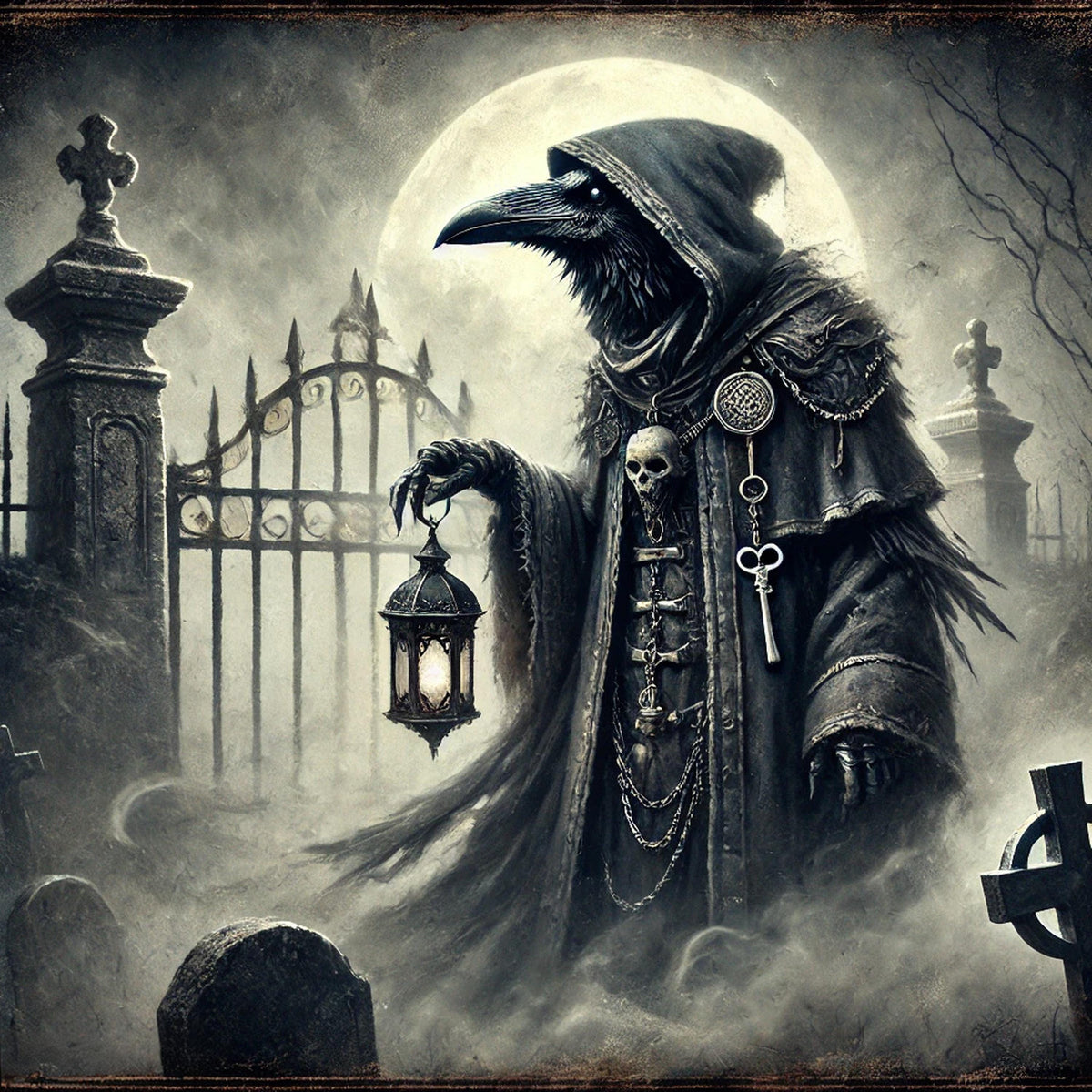 Gothic Graveyard Crow Print: Vintage Halloween Raven Art (Digital Download)