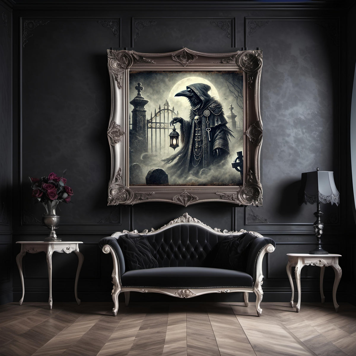 Gothic Graveyard Crow Print: Vintage Halloween Raven Art (Digital Download)