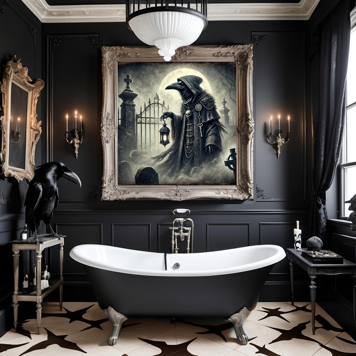 Gothic Graveyard Crow Print: Vintage Halloween Raven Art (Digital Download)