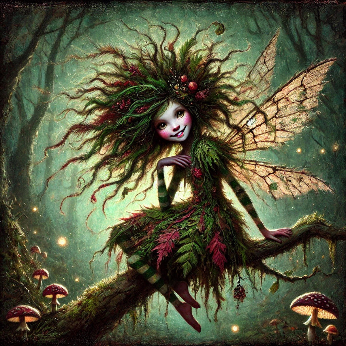 Woodland Fairy Art Print: Mischievous Pixie, Enchanted Forest (Digital Download)