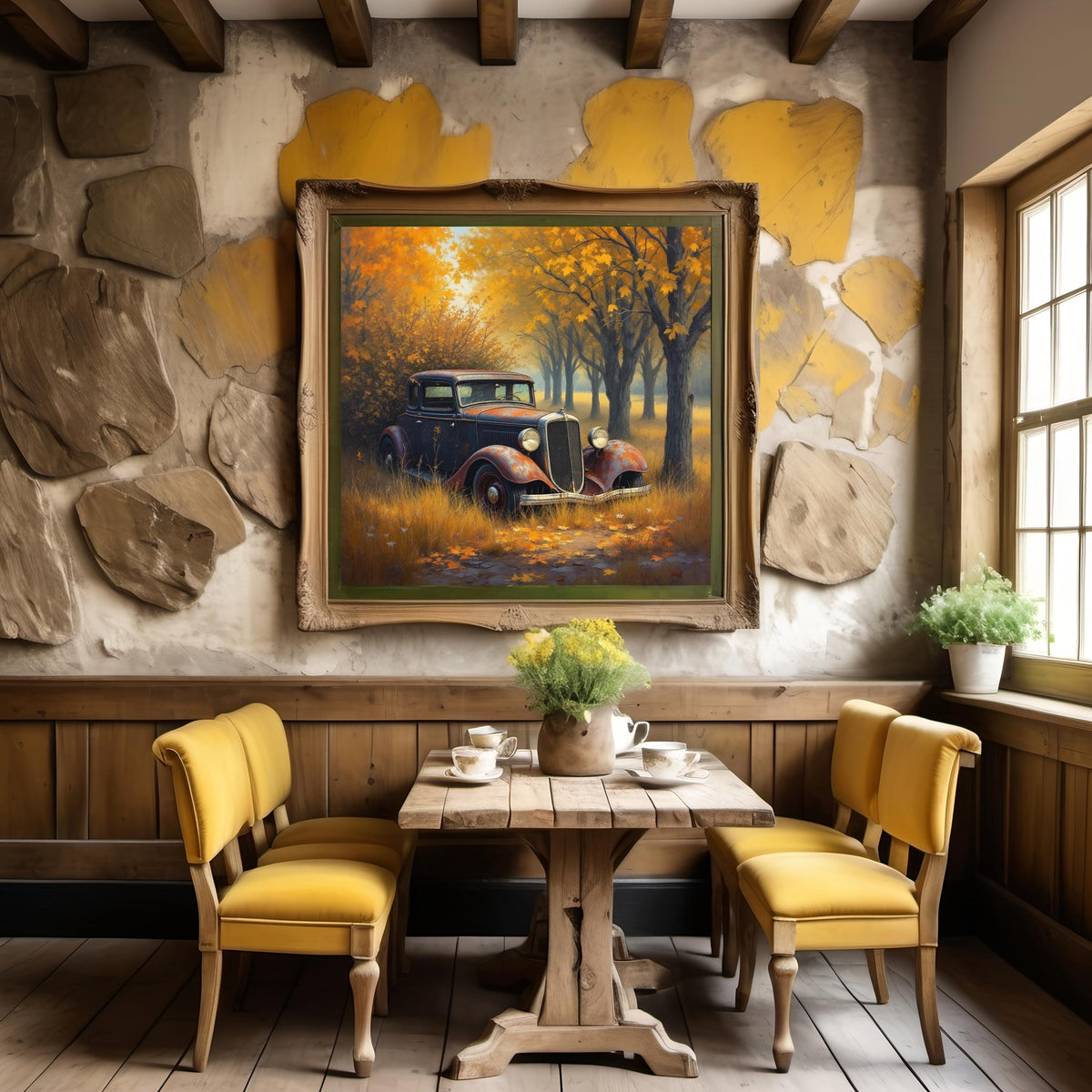 Vintage Car Autumn Print: Rustic Farmhouse Wall Art (Digital Download)