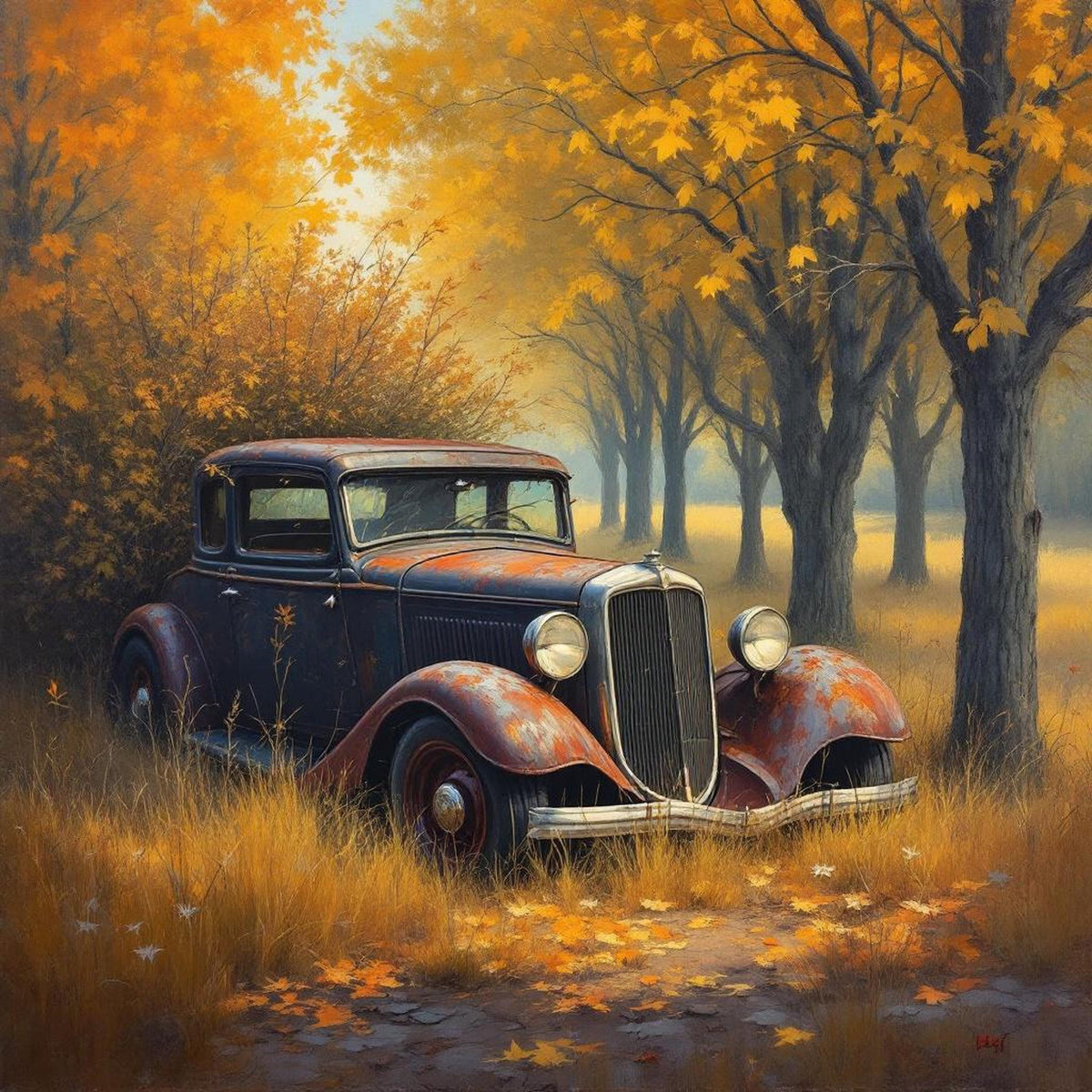 Vintage Car Autumn Print: Rustic Farmhouse Wall Art (Digital Download)