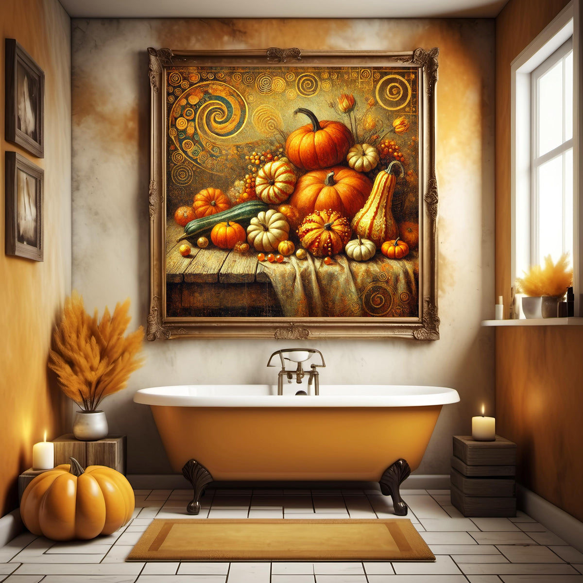 Klimt Inspired Gilded Pumpkin Print: Vintage Autumn Harvest (Digital Download)
