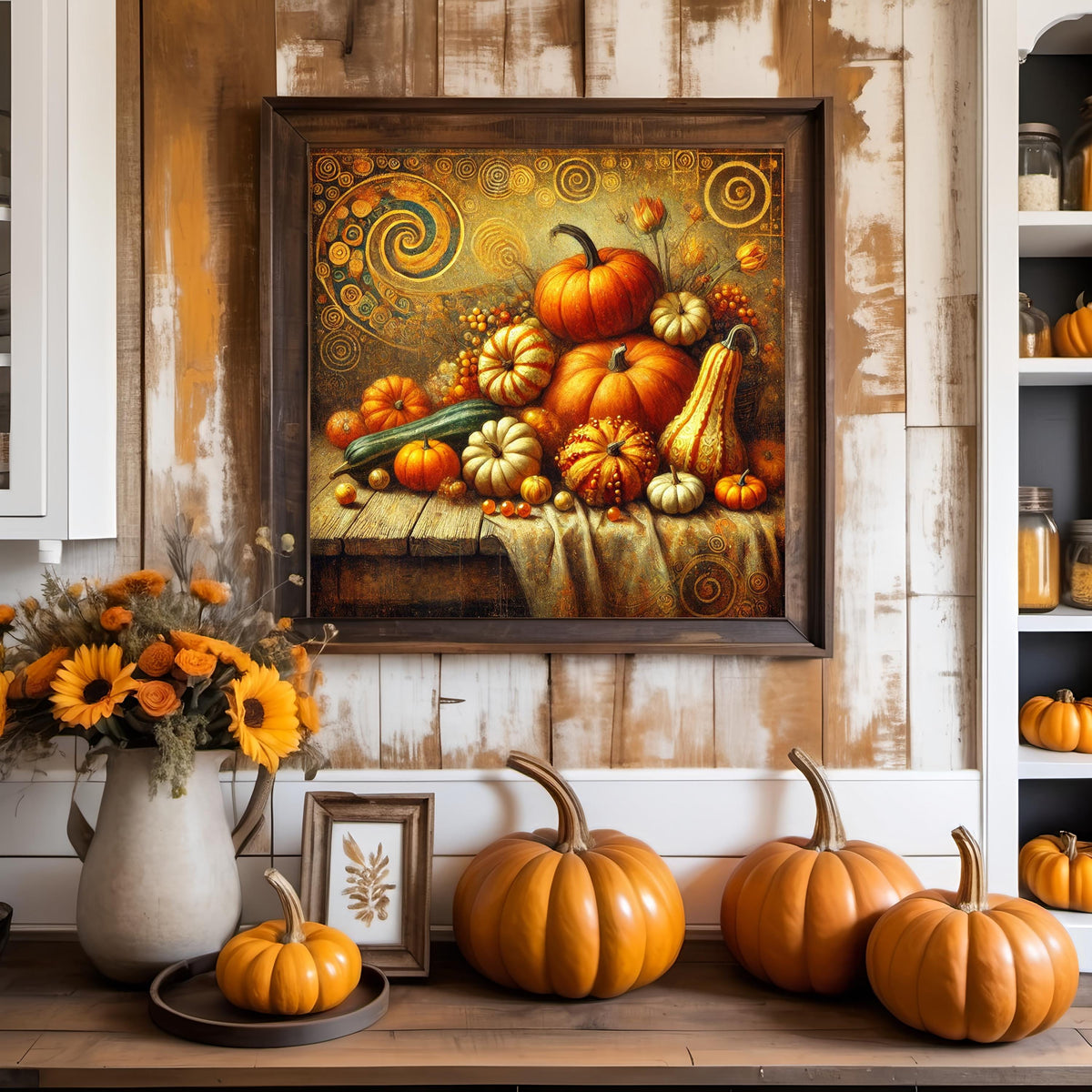 Klimt Inspired Gilded Pumpkin Print: Vintage Autumn Harvest (Digital Download)