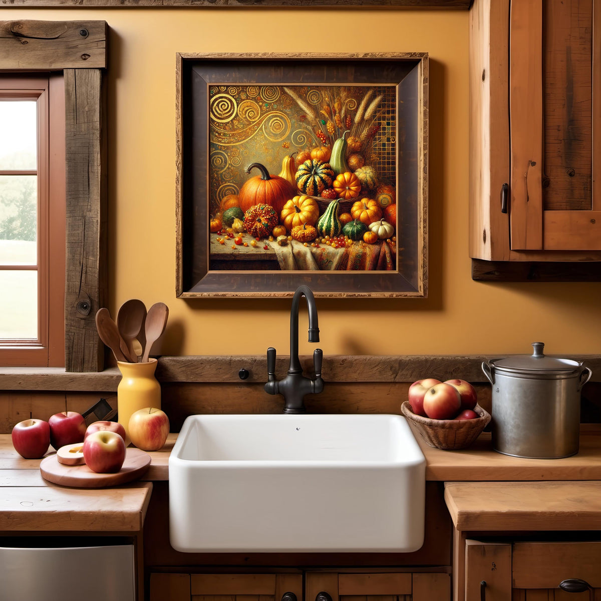 Klimt Inspired Pumpkin Print: Golden Harvest Still Life (Digital Download)