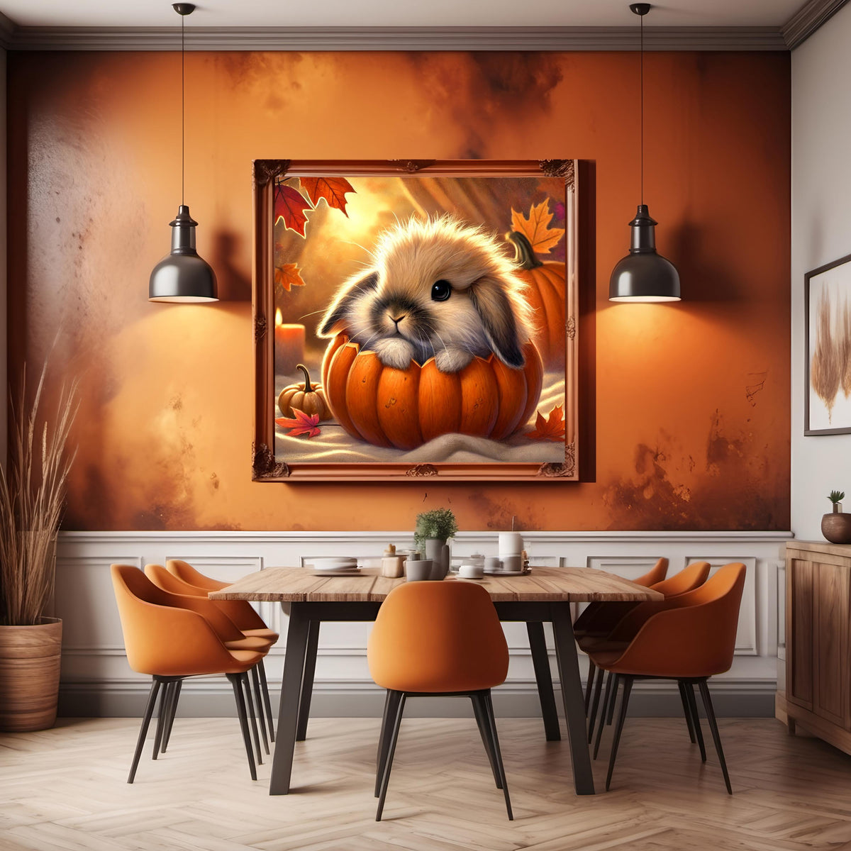 Autumn Bunny in Pumpkin Art Print: Whimsical Fall Decor (Digital Download)