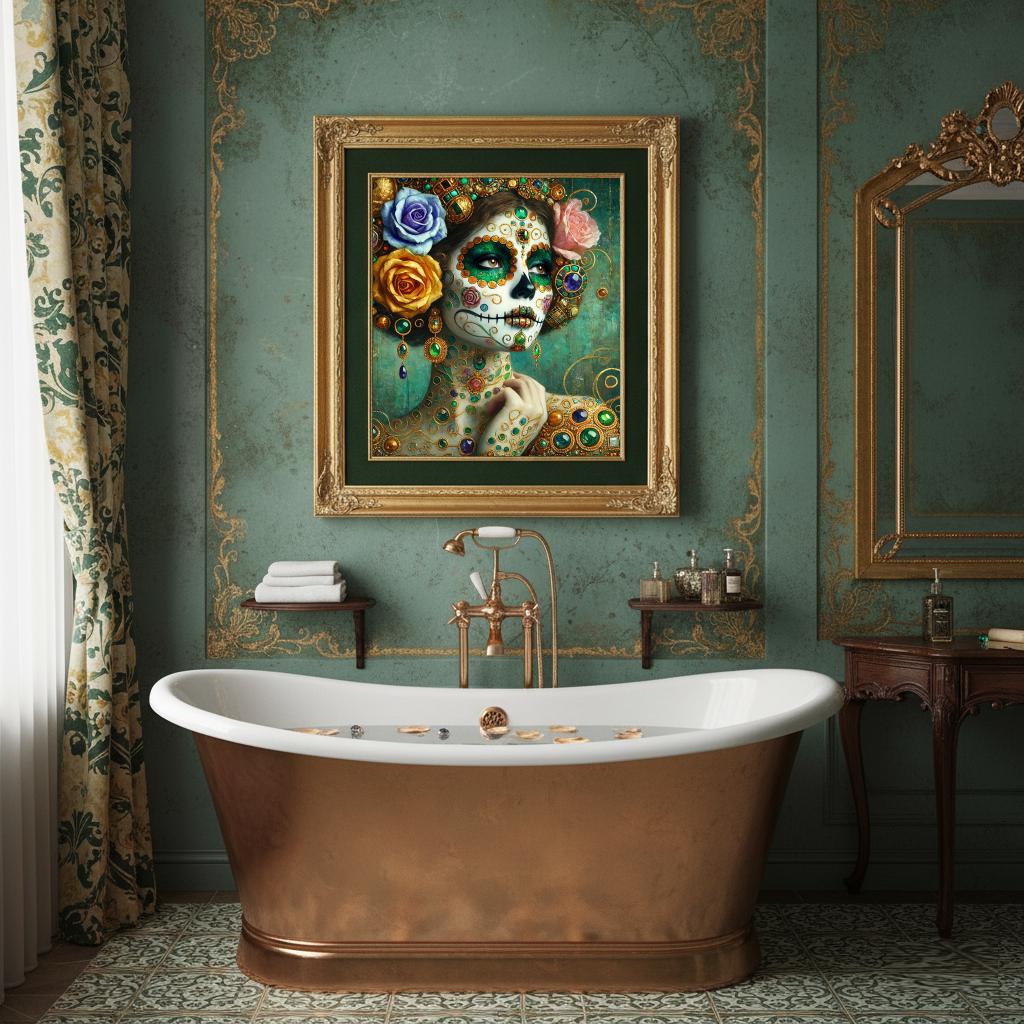 Jeweled Sugar Skull Queen Art Print: Día de Muertos Gilded Portrait (Digital Download)
