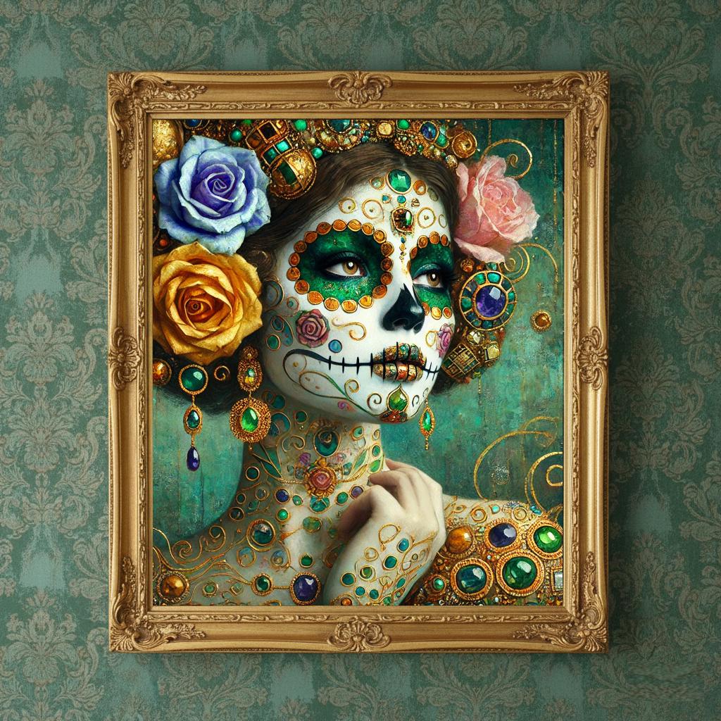 Jeweled Sugar Skull Queen Art Print: Día de Muertos Gilded Portrait (Digital Download)