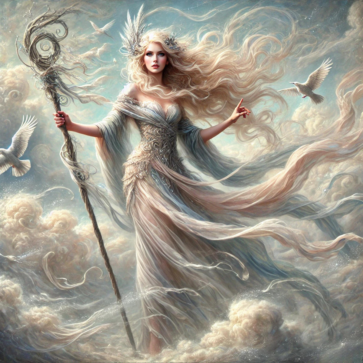 Sky Sorceress Painting: Celestial Air Goddess Fantasy Woman Digital Art (Digital Download)