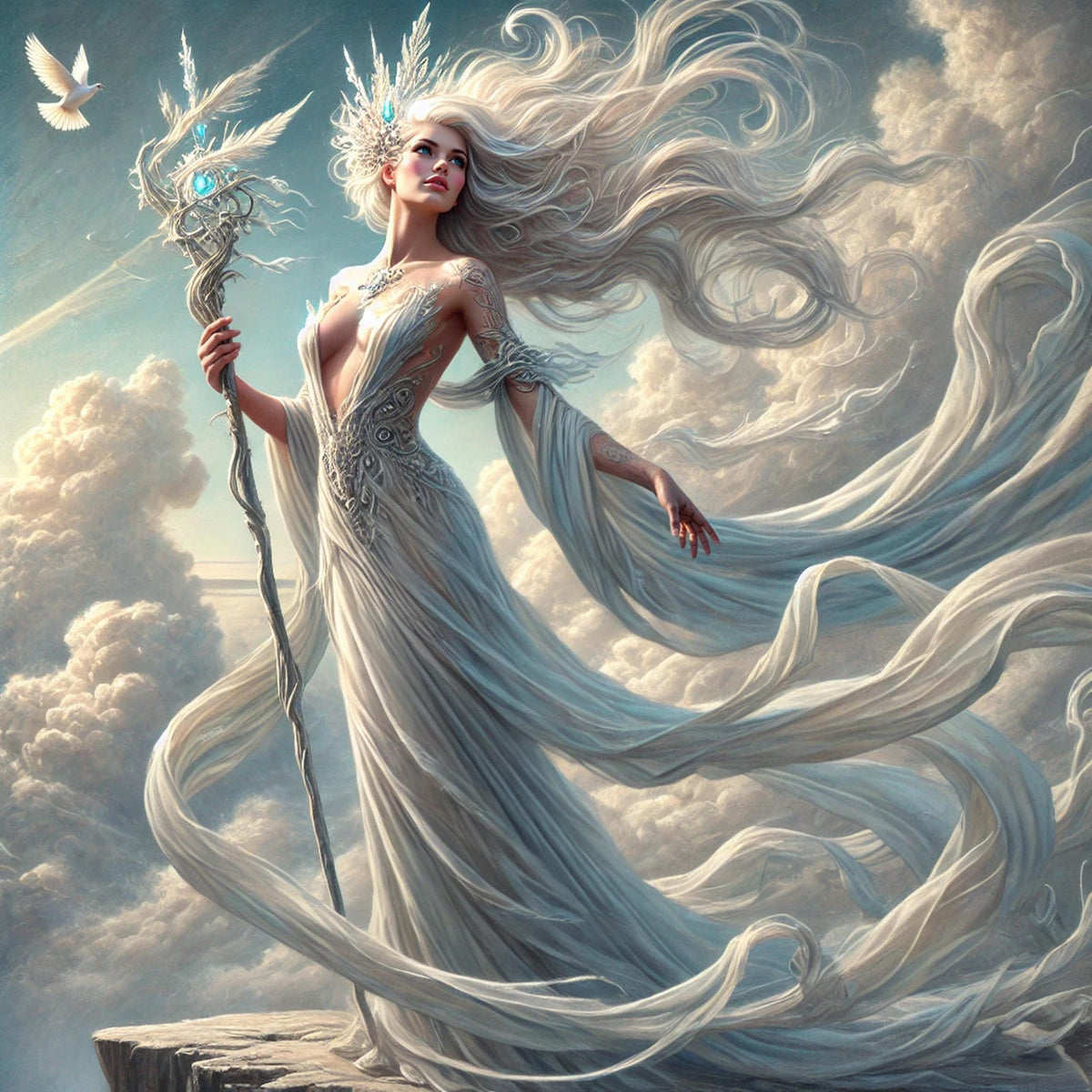 Ethereal Air Sorceress Painting: Celestial Goddess Digital Art (Digital Download)