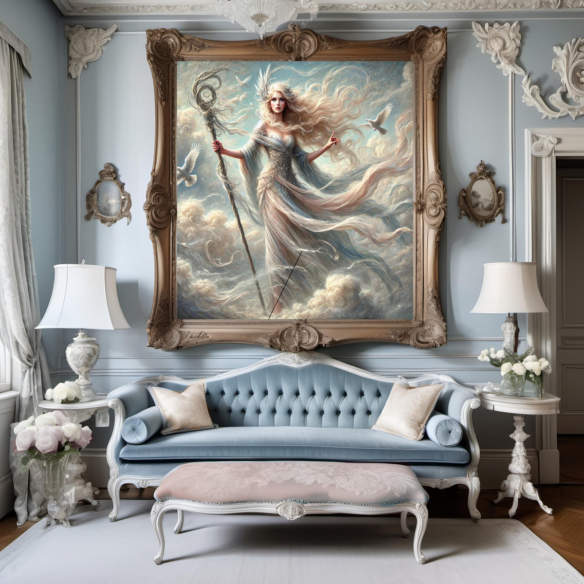 Ethereal Air Sorceress Painting: Celestial Goddess Digital Art (Digital Download)