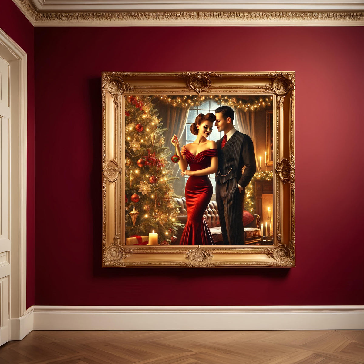 1940s Christmas Couple Print: Vintage Holiday Decor (Digital Download)