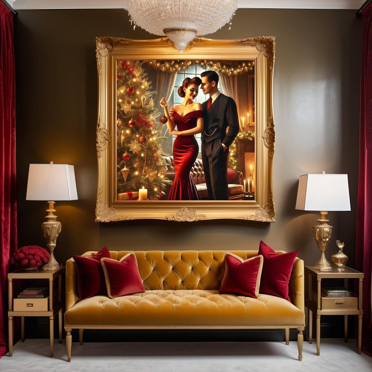 1940s Christmas Couple Print: Vintage Holiday Decor (Digital Download)