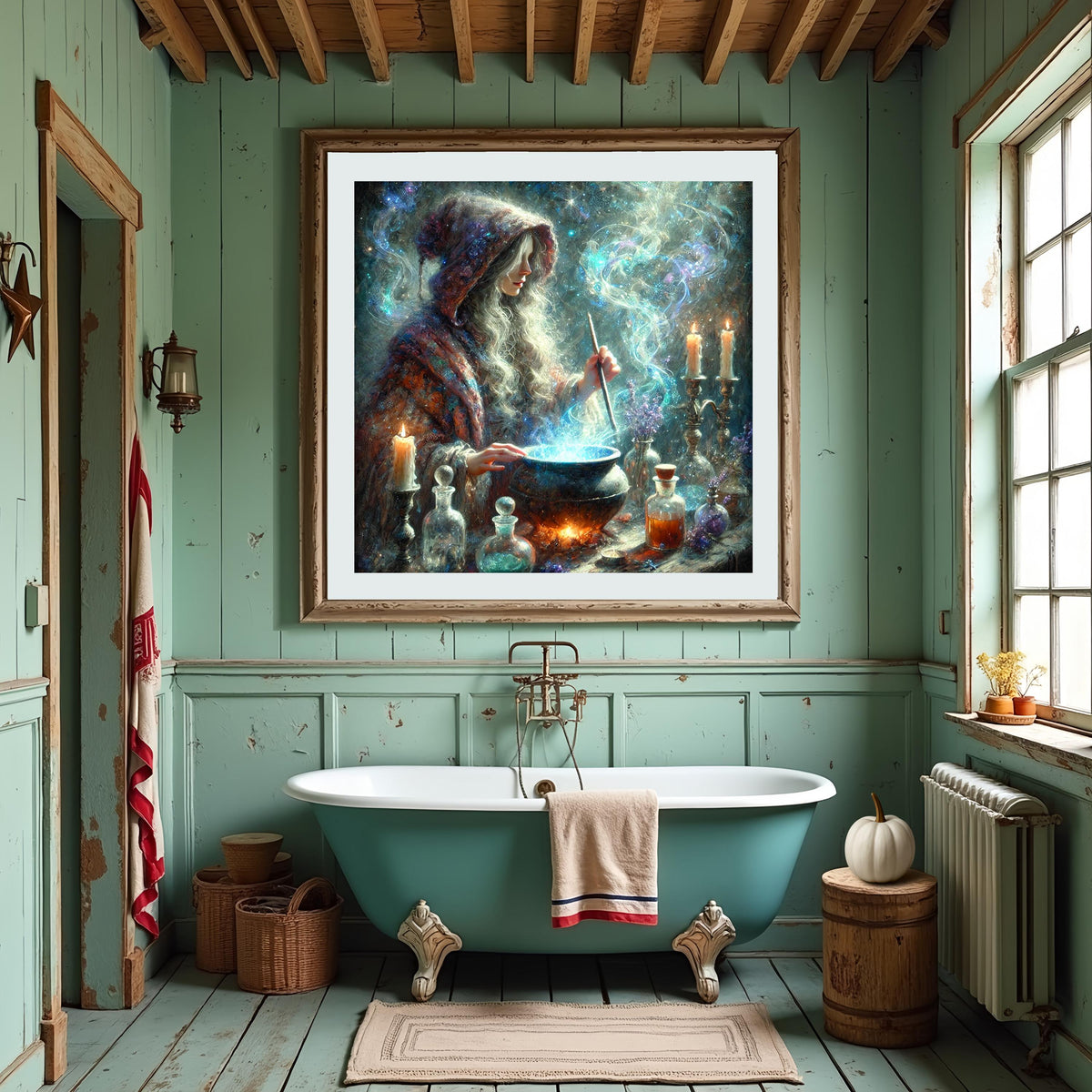 Witch Cauldron Art Print: Mystical Potion, Starry Night (Digital Download)