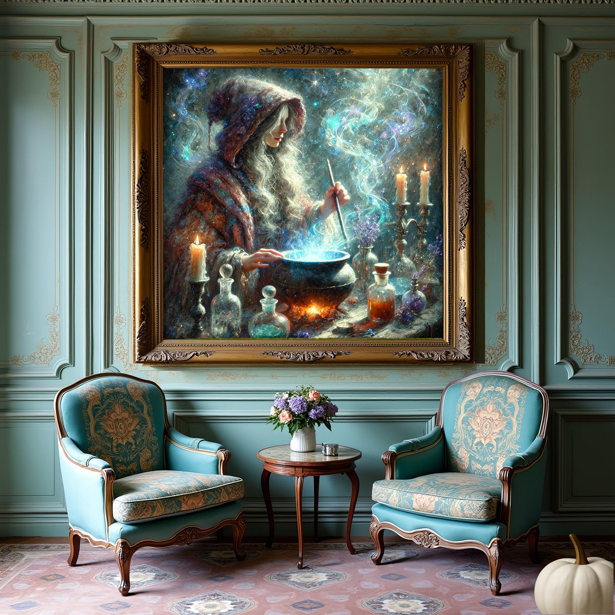 Witch Cauldron Art Print: Mystical Potion, Starry Night (Digital Download)