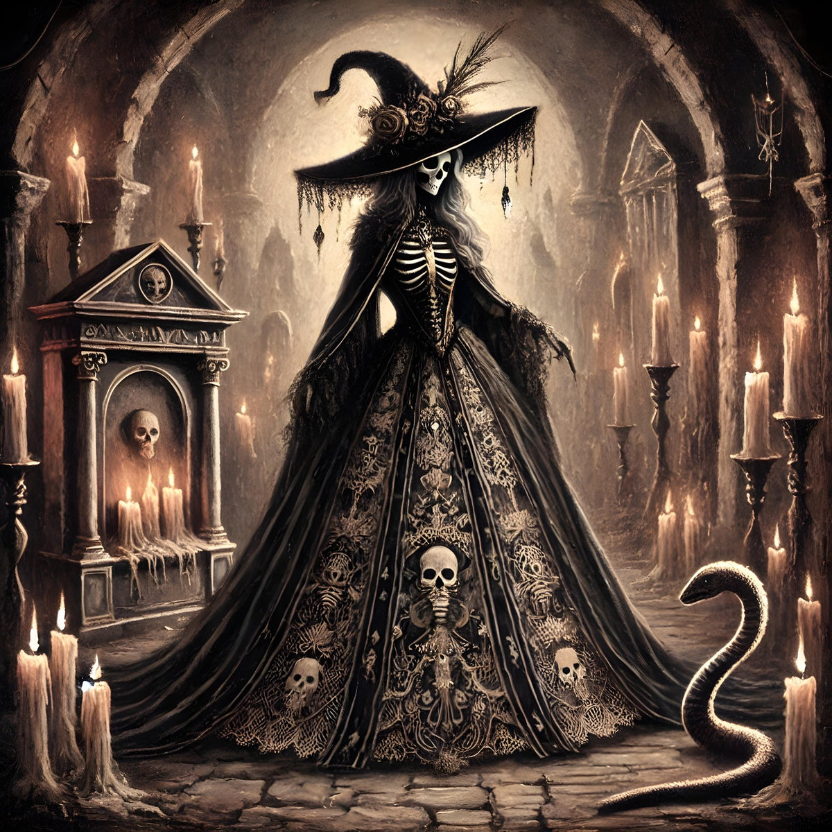 Gothic Witch and Snake Art Print: Dark Fantasy Halloween Decor (Digital Download)