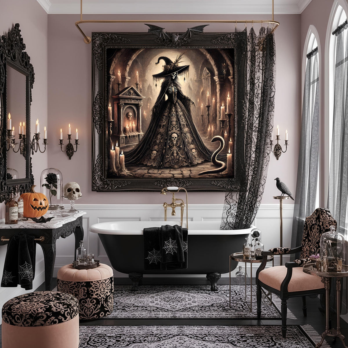 Gothic Witch and Snake Art Print: Dark Fantasy Halloween Decor (Digital Download)