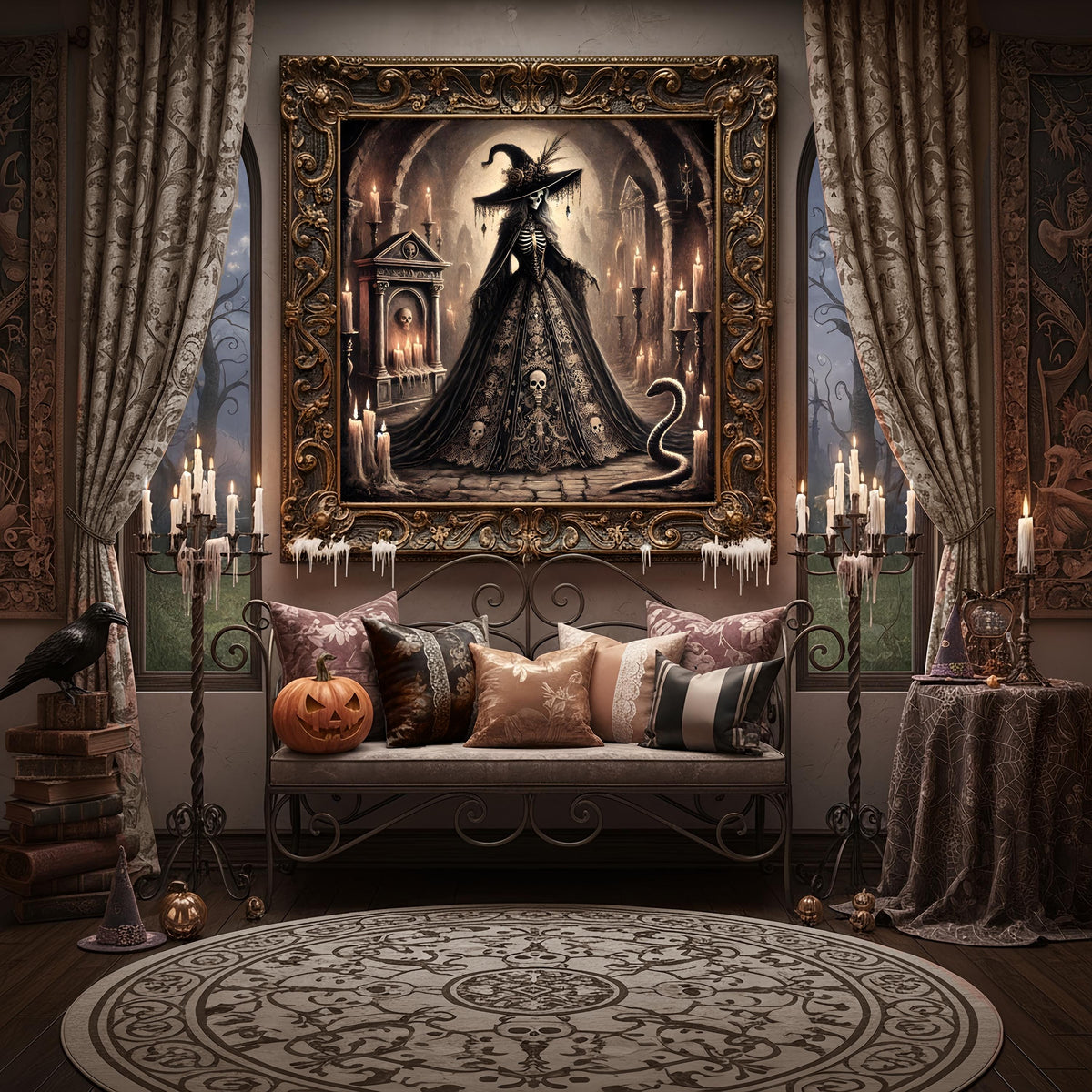 Gothic Witch and Snake Art Print: Dark Fantasy Halloween Decor (Digital Download)
