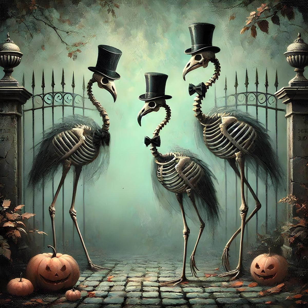 Skeleton Flamingo Gothic Halloween Art: Spooky Bird Print (Digital Download)