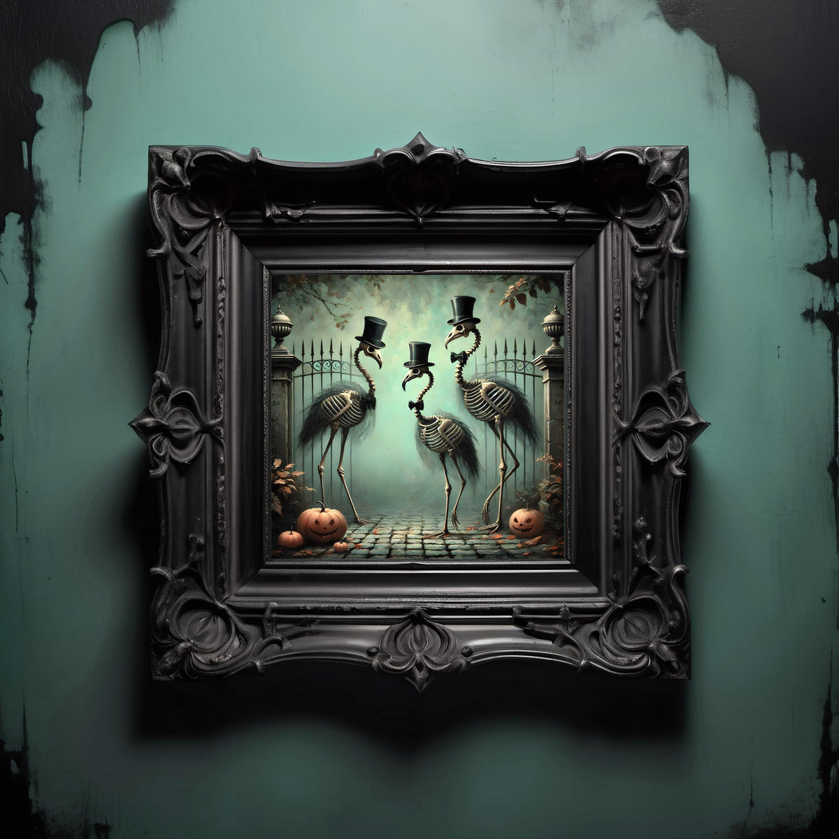 Skeleton Flamingo Gothic Halloween Art: Spooky Bird Print (Digital Download)