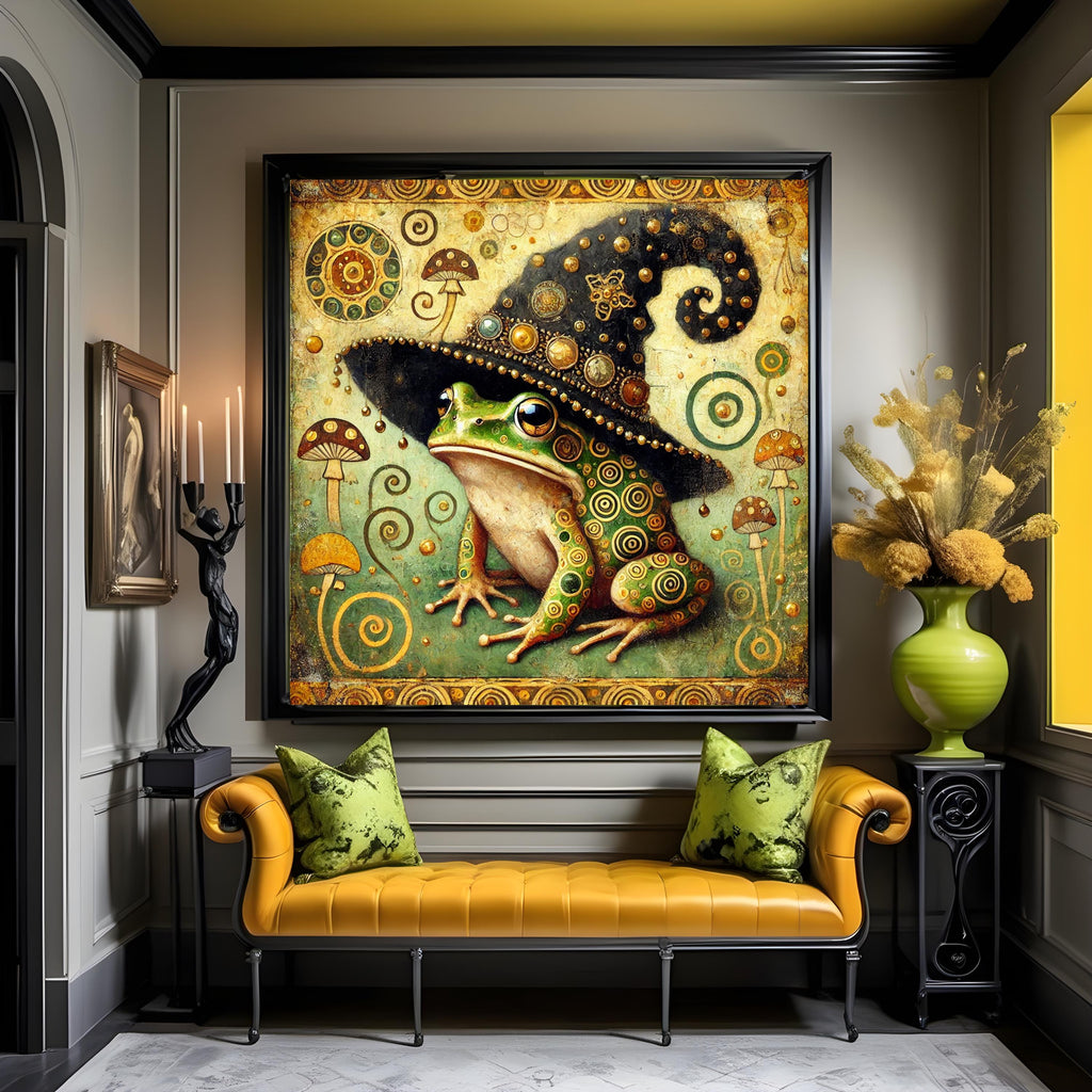 Klimt Frog Witch Art Nouveau Halloween Print: Gold Filigree Decor (Digital Download)