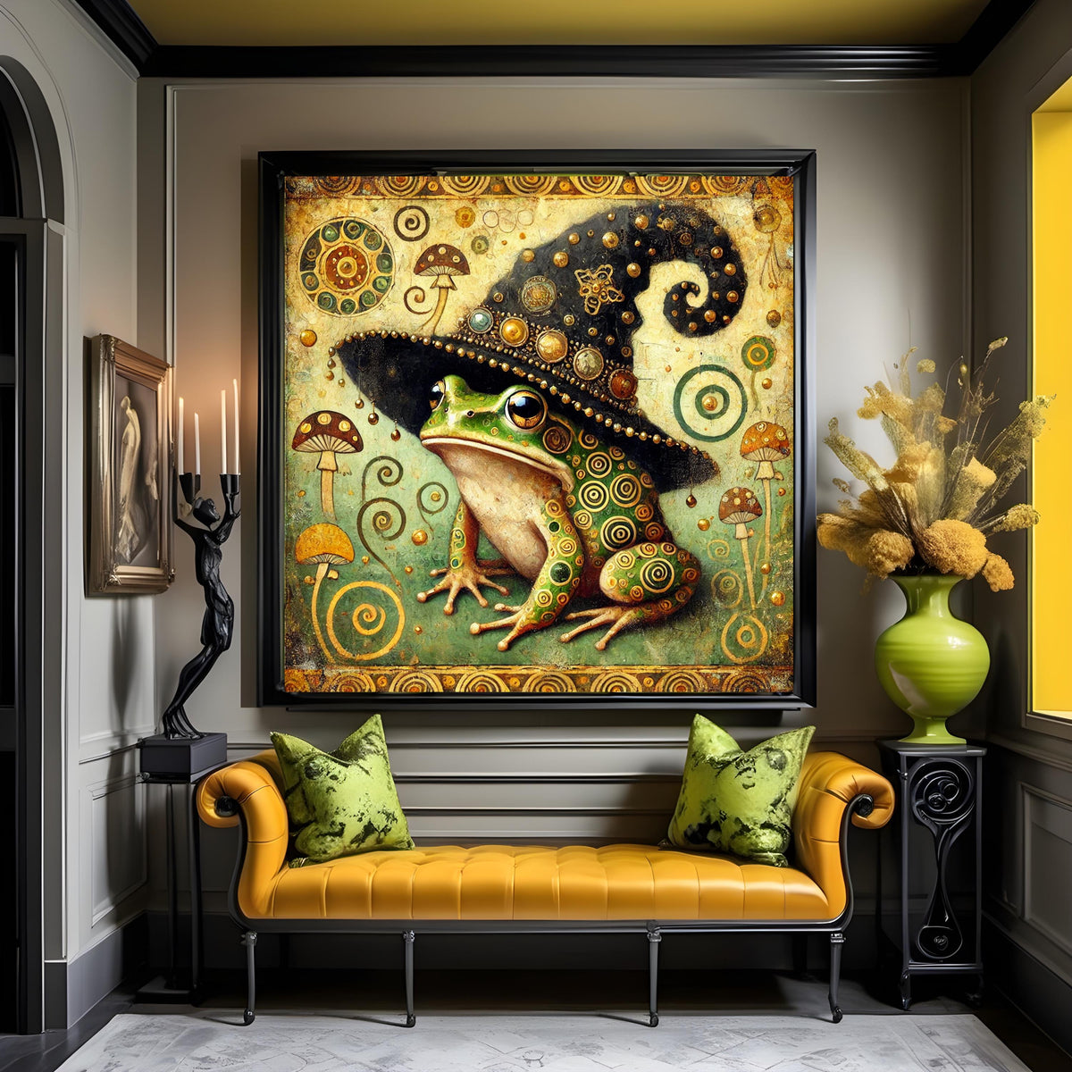 Klimt Frog Witch Art Nouveau Halloween Print: Gold Filigree Decor (Digital Download)
