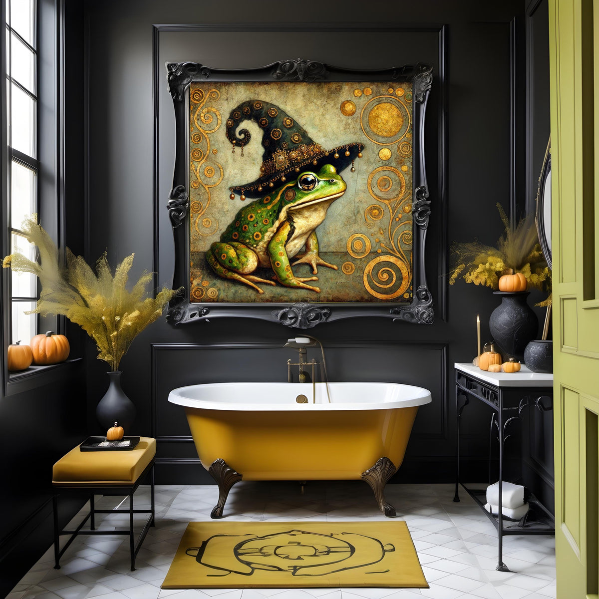 Klimt Frog Witch Art Nouveau Print: Beaded Hat Halloween Decor (Digital Download)