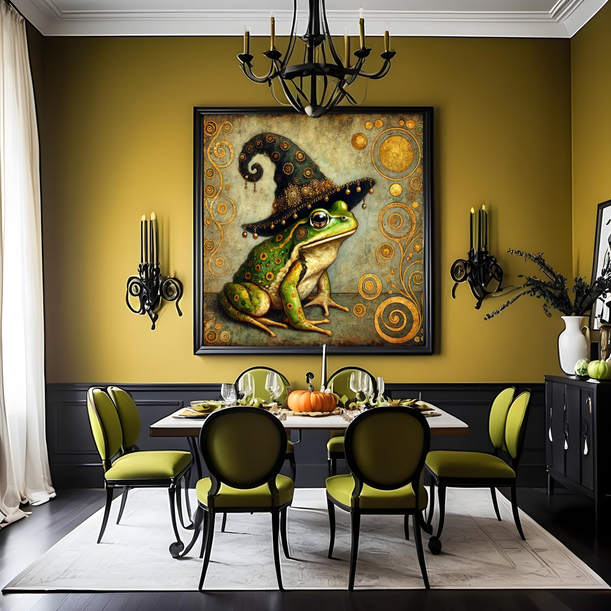 Klimt Frog Witch Art Nouveau Print: Beaded Hat Halloween Decor (Digital Download)