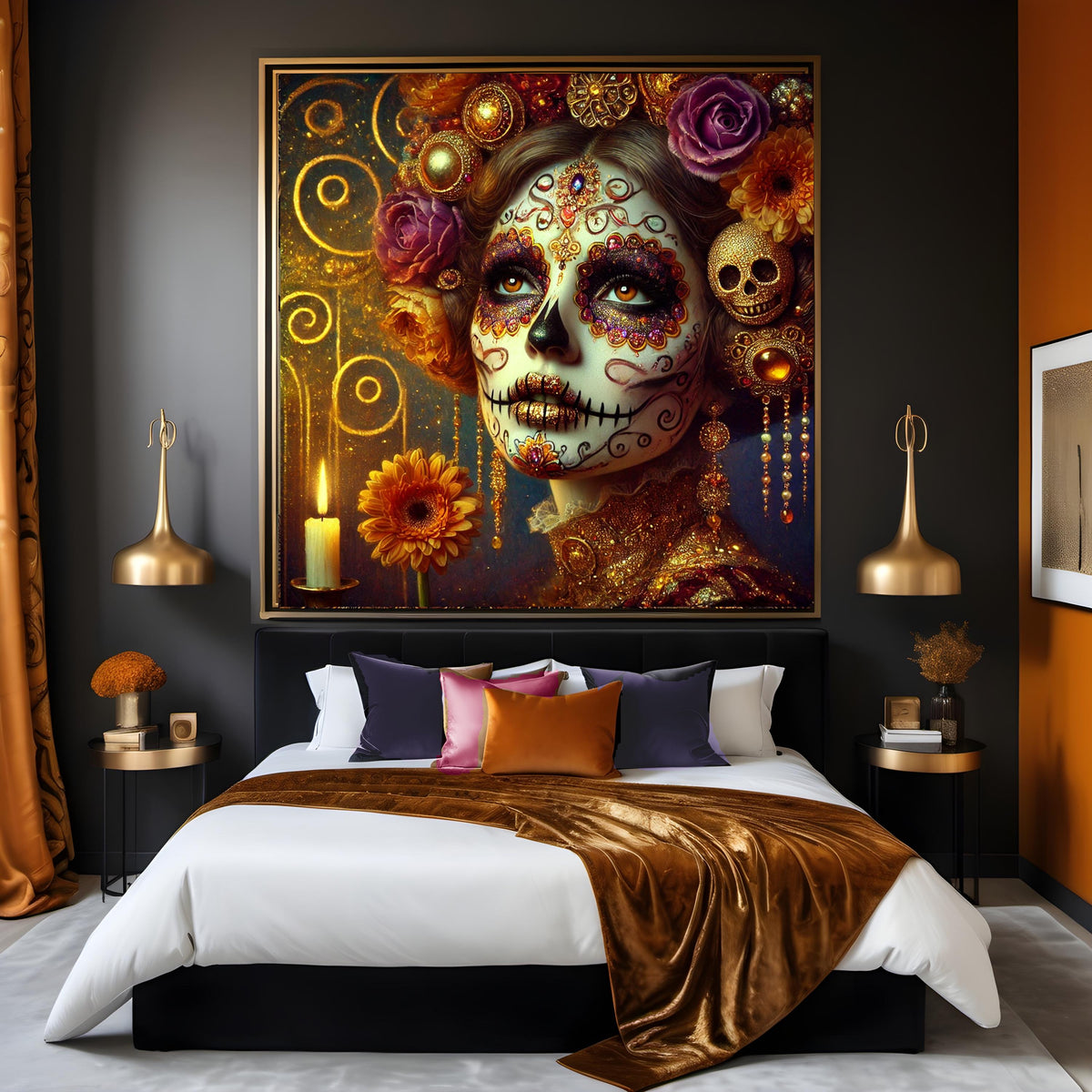 Klimt-Inspired Sugar Skull Art: Gold Floral Dia de los Muertos (Digital Download)