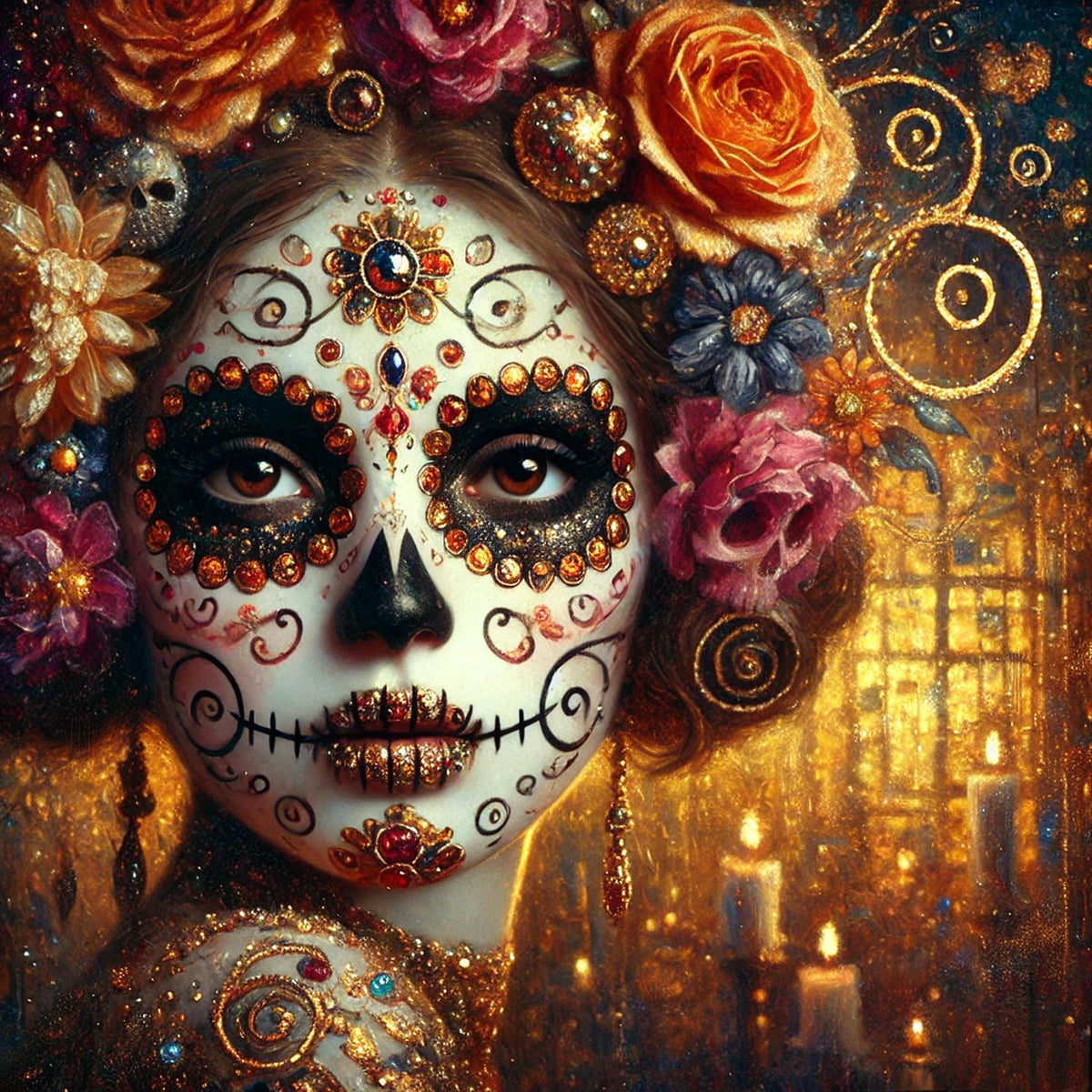 Klimt Sugar Skull Woman Art: Gothic Día de los Muertos Portrait (Digital Download) 2