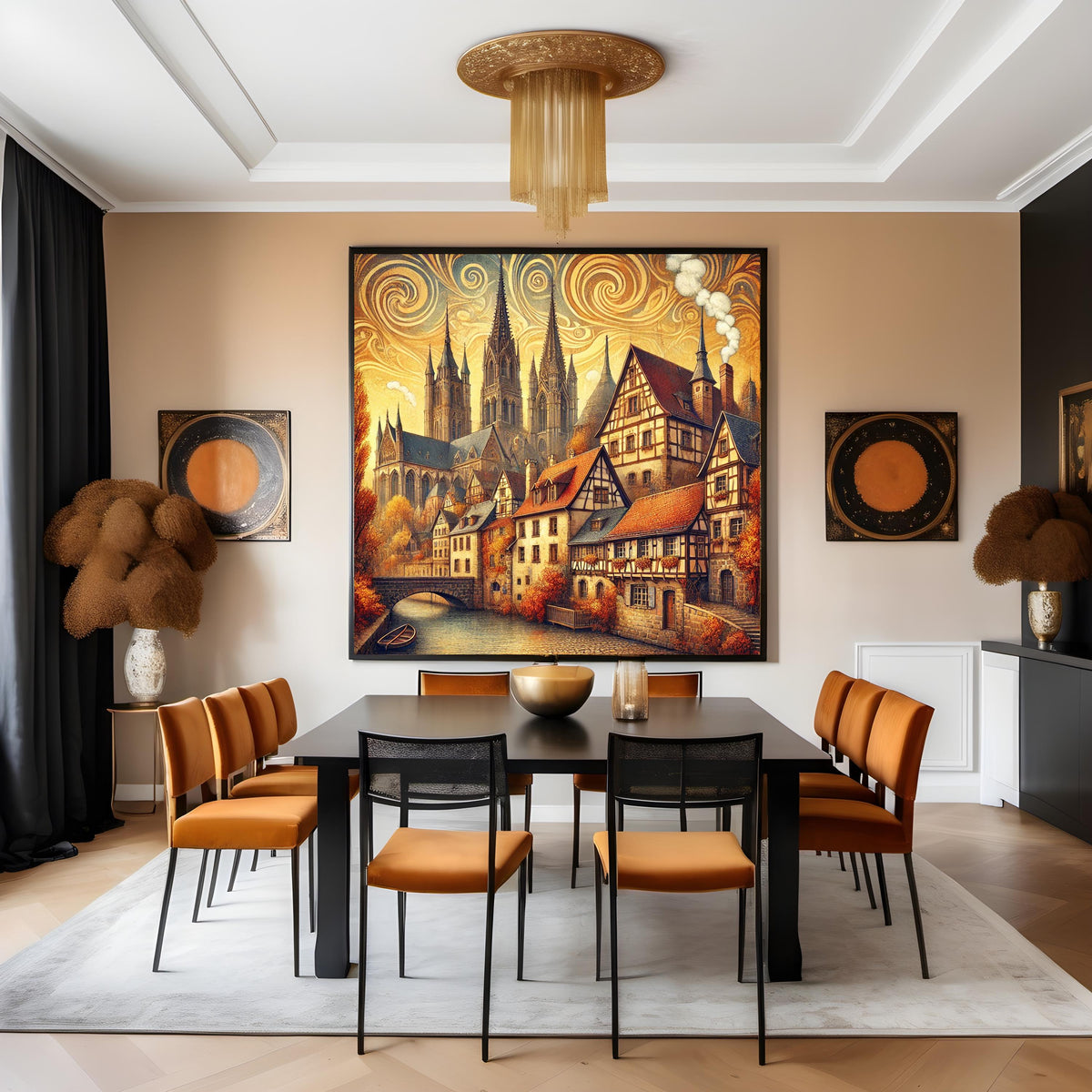 Klimt Inspired Autumn Village Print: Art Nouveau Cathedral (Digital Download)