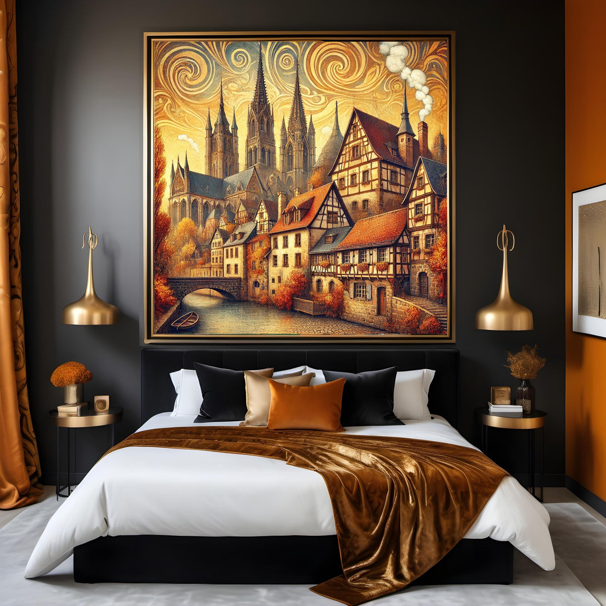 Klimt Inspired Autumn Village Print: Art Nouveau Cathedral (Digital Download)