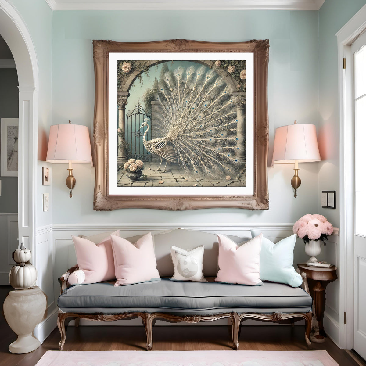 Skeleton Peacock Art Print: Gothic Halloween Bird Decor (Digital Download)