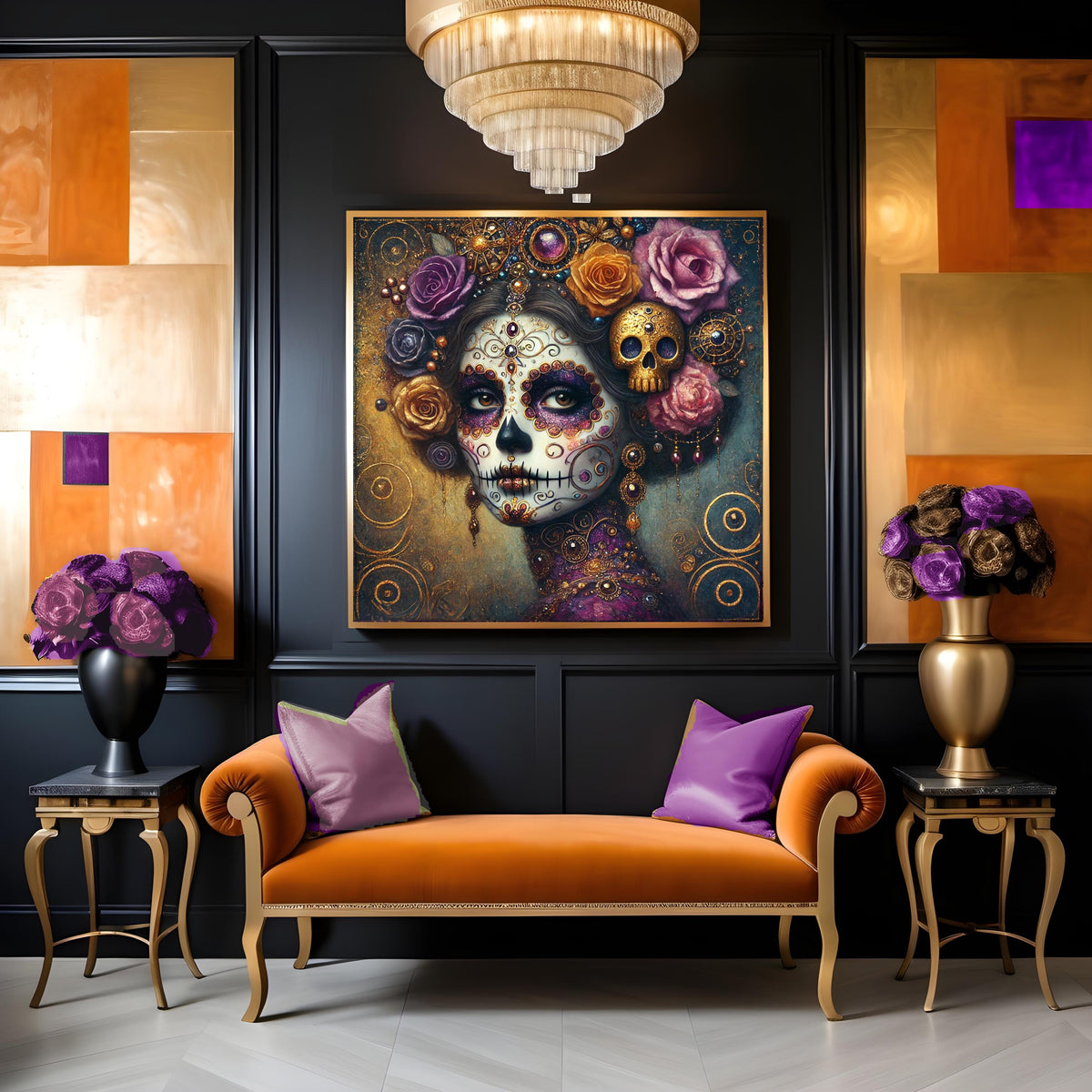Klimt Sugar Skull Woman Art | Gothic Día de los Muertos Portrait (Digital Download)