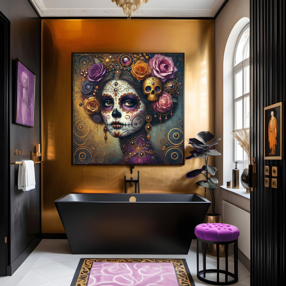 Klimt Sugar Skull Woman Art | Gothic Día de los Muertos Portrait (Digital Download)