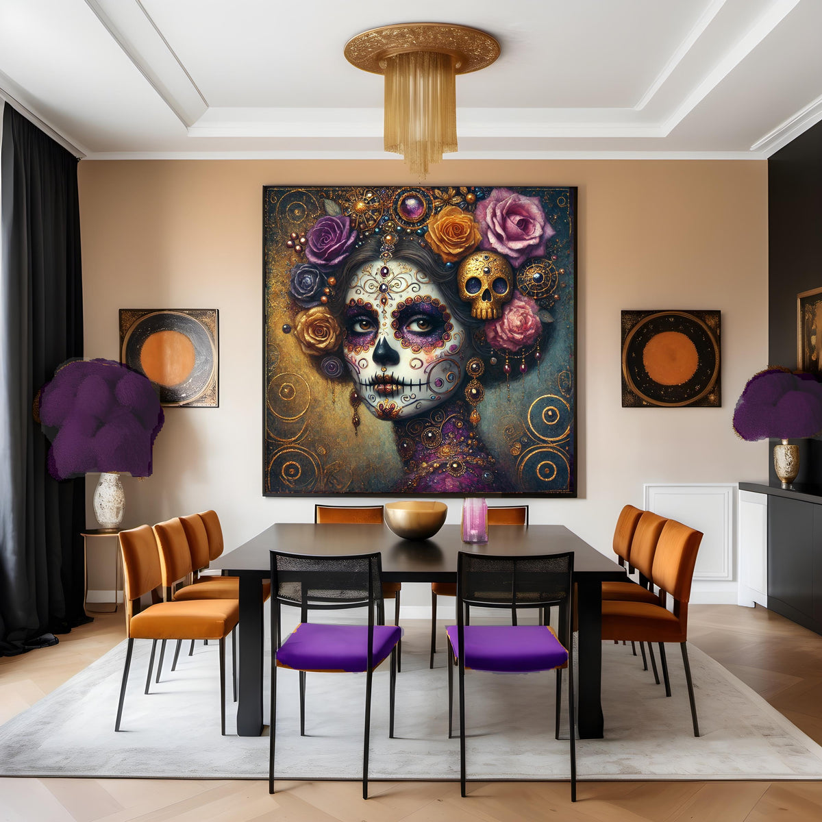 Klimt Sugar Skull Woman Art | Gothic Día de los Muertos Portrait (Digital Download)