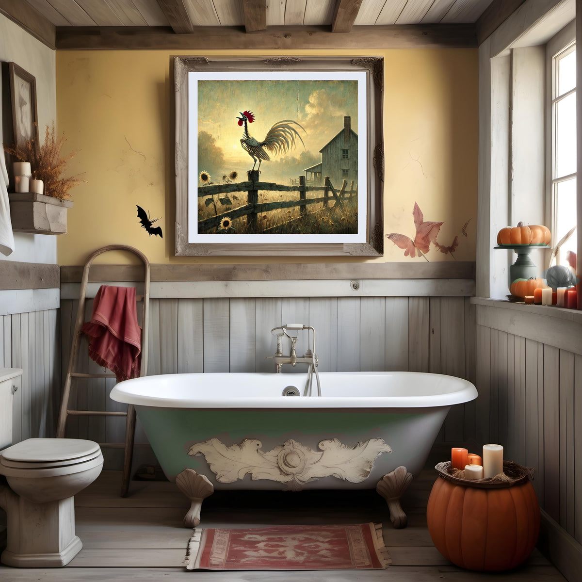 Skeleton Rooster Art: Spooky Gothic Farmhouse Halloween Print (Digital Download)