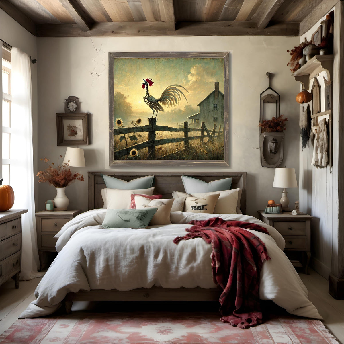 Skeleton Rooster Art: Spooky Gothic Farmhouse Halloween Print (Digital Download)