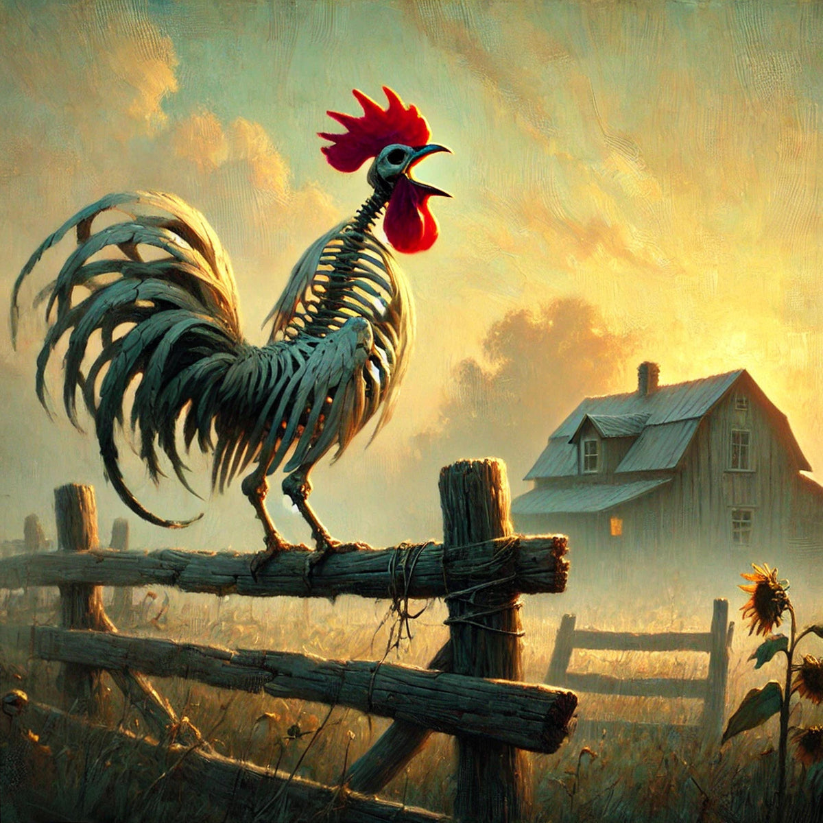 Skeleton Rooster Halloween Print: Gothic Farmhouse Wall Art (Digital Download)