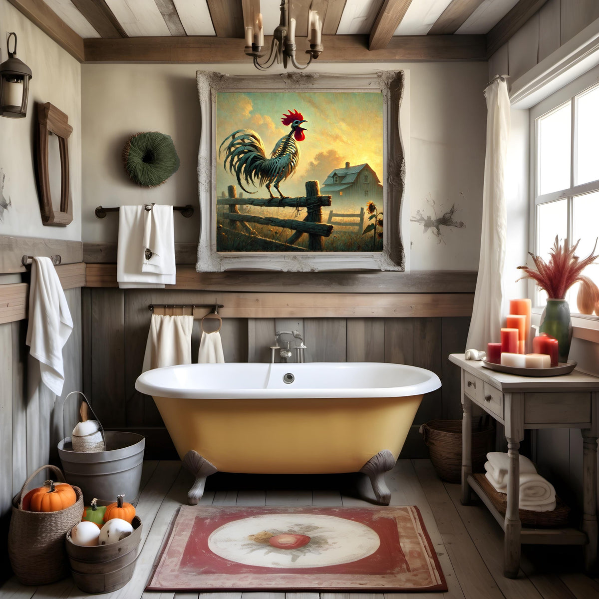 Skeleton Rooster Halloween Print: Gothic Farmhouse Wall Art (Digital Download)