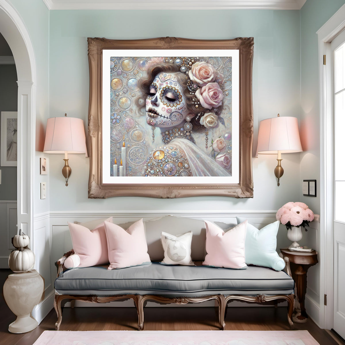 Klimt Sugar Skull Woman Portrait: Gothic Art Nouveau Halloween (Digital Download)