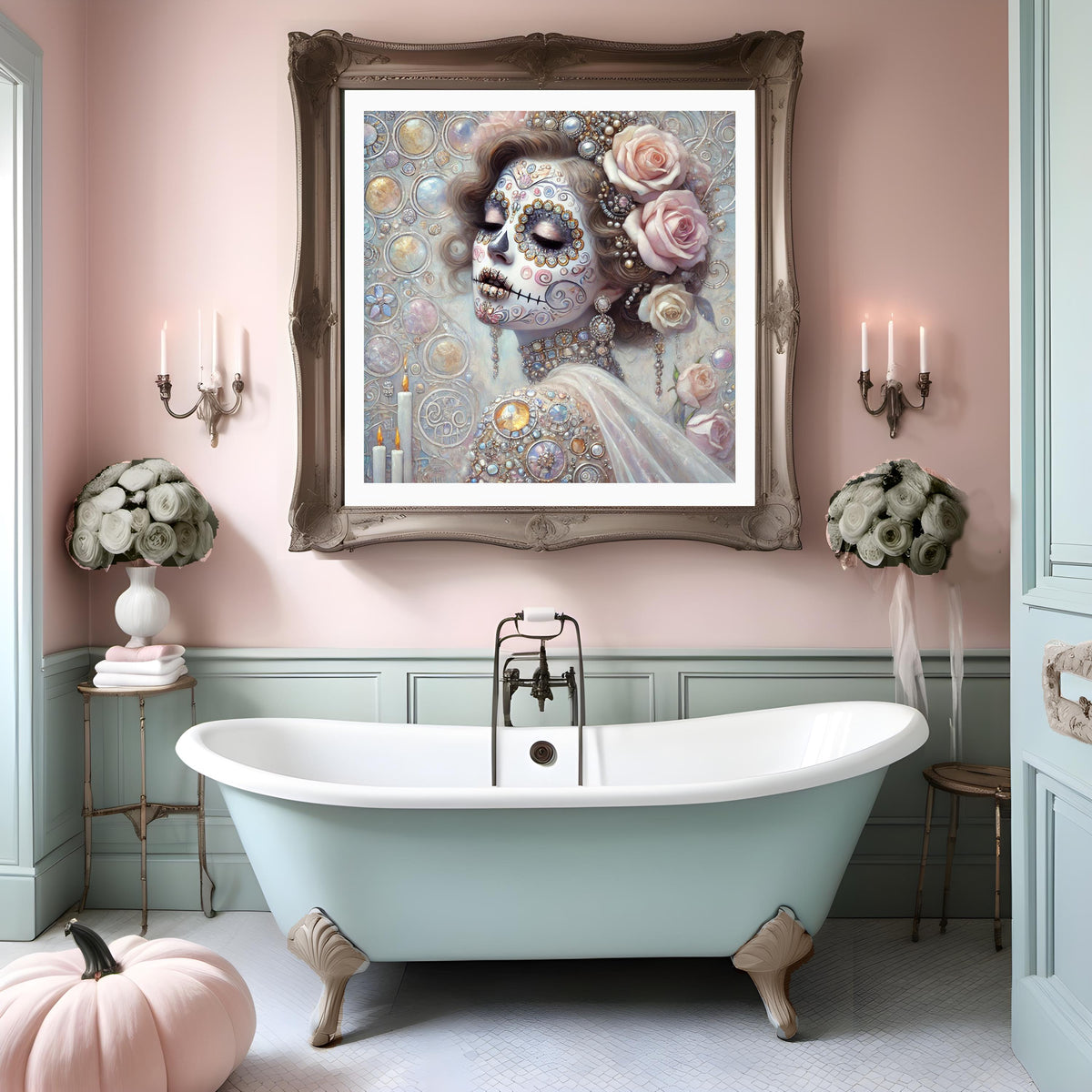 Klimt Sugar Skull Woman Portrait: Gothic Art Nouveau Halloween (Digital Download)