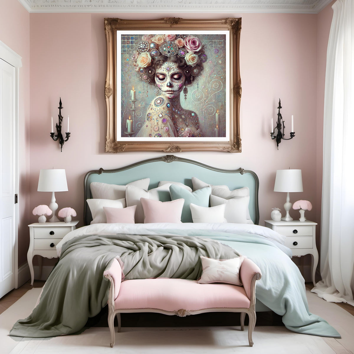 Sugar Skull Woman Portrait: Klimt Inspired Art Nouveau (Digital Download)