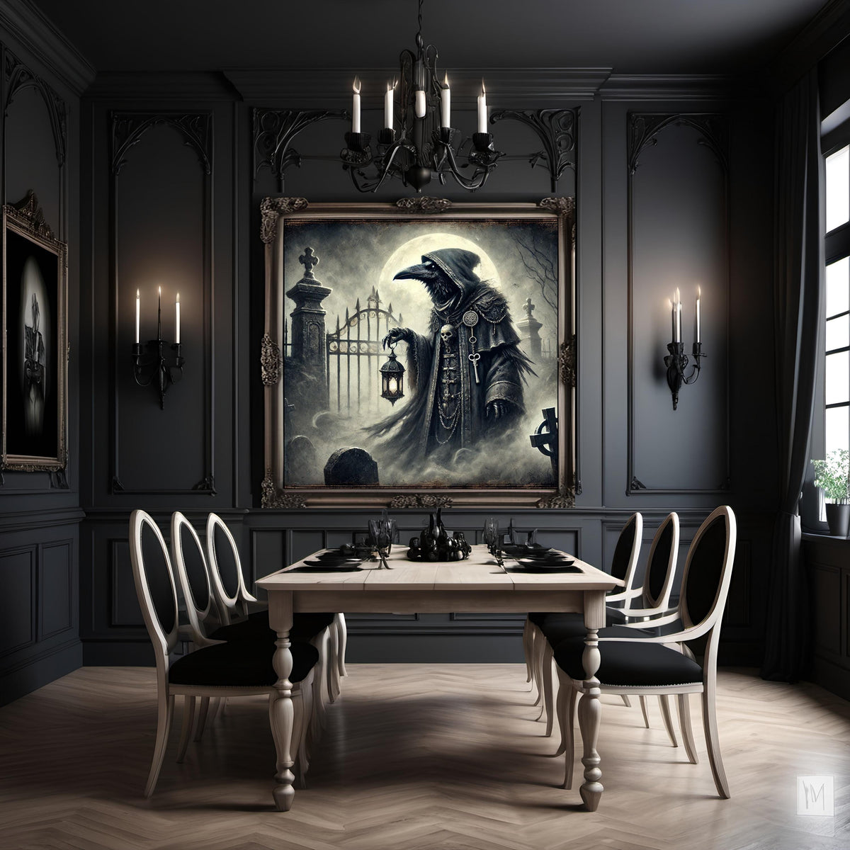 Gothic Graveyard Crow Print: Vintage Halloween Raven Art (Digital Download)