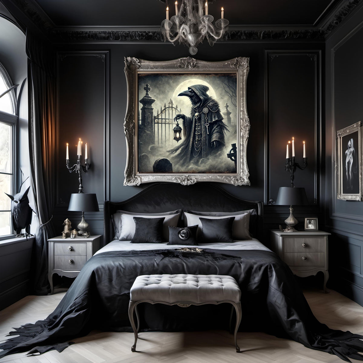 Gothic Graveyard Crow Print: Vintage Halloween Raven Art (Digital Download)