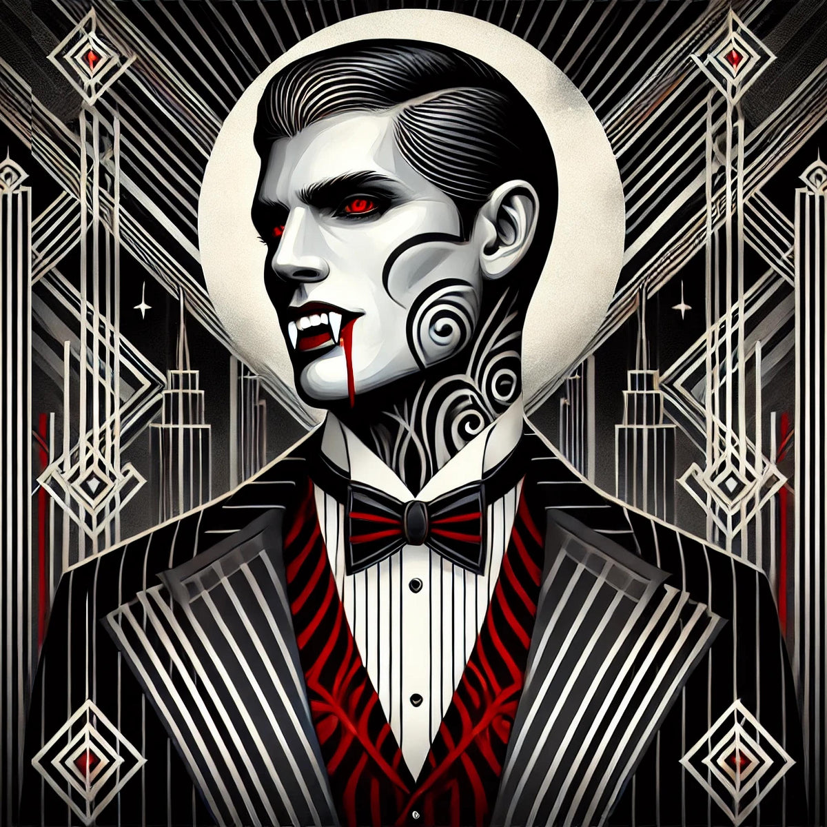 Art Deco Vampire Print: 1920s Gothic Noir Portrait (Digital Download)