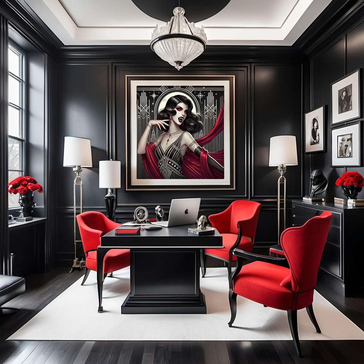 Art Deco Vampire Queen Print: Gothic Flapper Portrait (Digital Download)