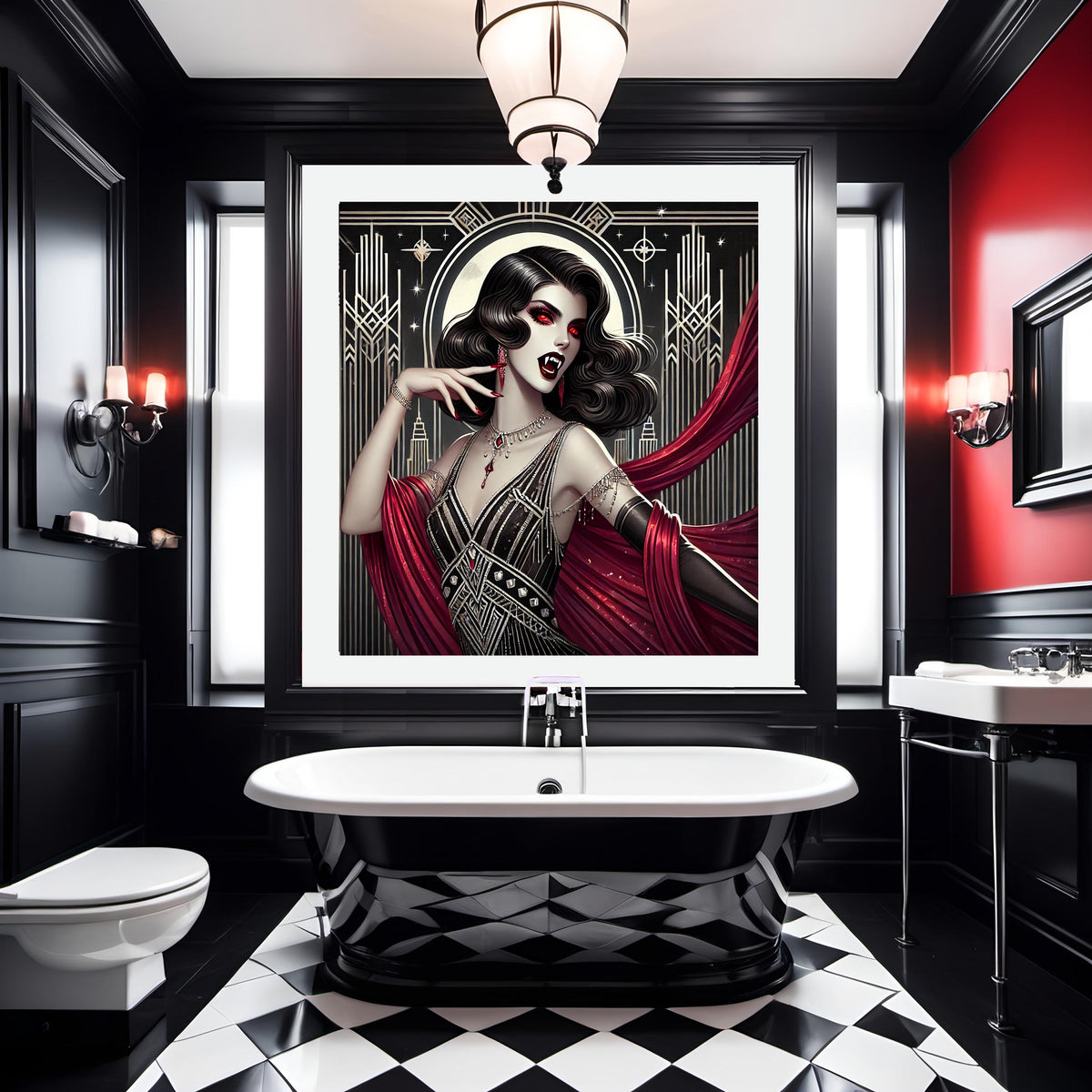 Art Deco Vampire Queen Print: Gothic Flapper Portrait (Digital Download)